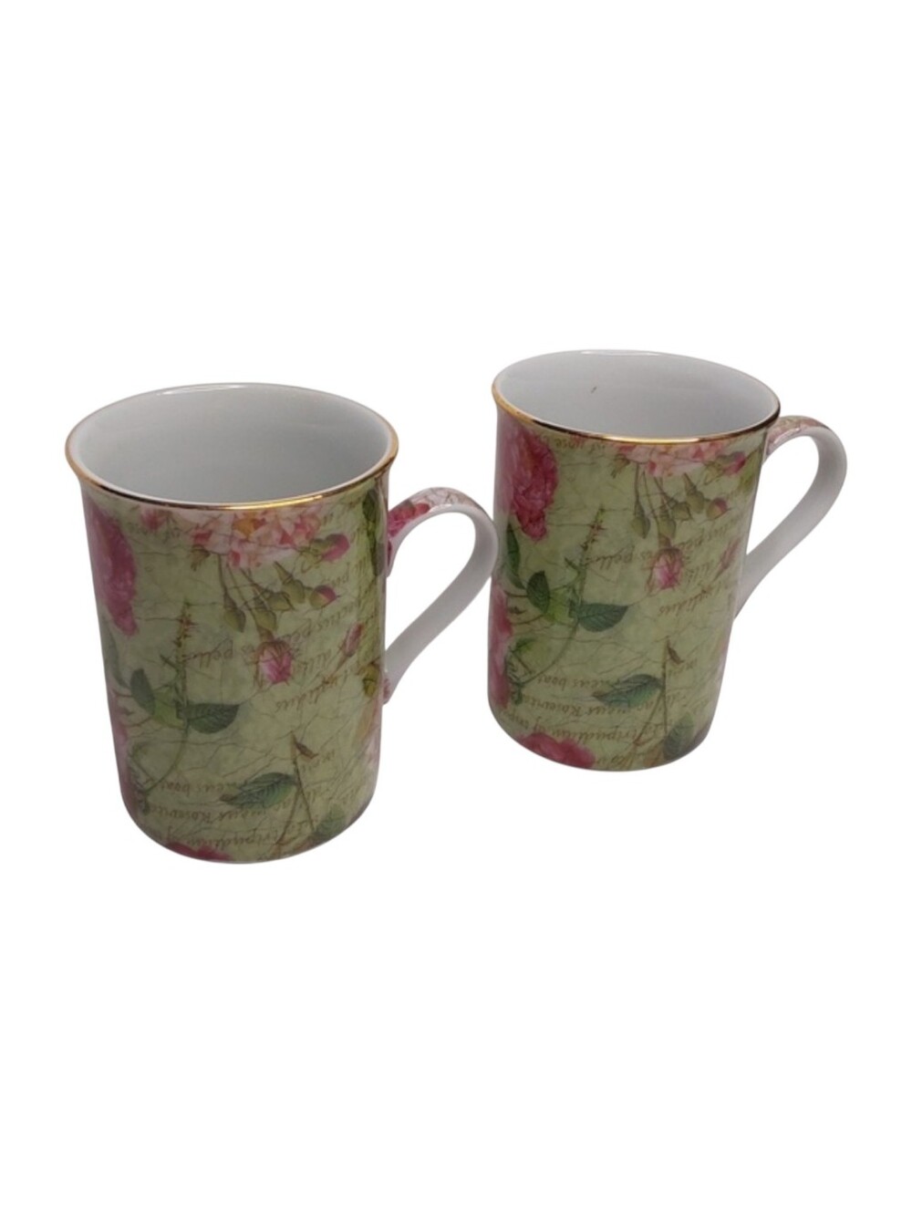 Nina Campbell 2 mugs wild rose green pink floral vintage feminine gift drinks